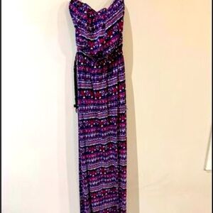 Purple patterned tube top maxi dress